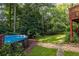 Backyard featuring an above-ground pool surrounded by mature trees and well-maintained landscaping at 1102 Waverly Dr, Lawrenceville, GA 30046