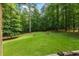 Lush backyard offers a serene view with towering trees providing shade and privacy at 1154 Pinebrook Rd, Auburn, GA 30011