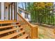Exterior view of a wooden back porch with stairs leading to the back yard of the home at 3216 Montheath Ct, Duluth, GA 30096
