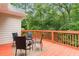 Outdoor deck with seating provides a relaxing space overlooking a lush, wooded backyard at 7406 Cherry Blossom Way, Winston, GA 30187