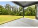 Covered backyard patio perfect for outdoor relaxation with a view of the lush green lawn and trees at 157 Palisade Ne Dr, Rydal, GA 30171