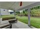 Covered patio with an outdoor sectional sofa, overlooking a green backyard with mature trees at 5215 Wheeler Run Dr, Auburn, GA 30011
