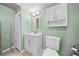 Bathroom featuring a sink vanity, a toilet, and a metal shelving unit at 503 Fable Ln, Canton, GA 30114