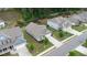 Aerial view of a suburban neighborhood, showcasing one-story homes with manicured lawns at 7570 Rambling Vale, Cumming, GA 30028