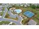Aerial view showcasing community pool, tennis courts, and playground nestled amongst well manicured landscaping at 7570 Rambling Vale, Cumming, GA 30028