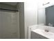 Bathroom featuring a shower/tub combo with a single sink vanity at 3963 Ferncliff Rd, Snellville, GA 30039