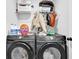 This laundry room features a pair of front load washing machines and storage for detergent at 2139 Kirkham Way, Kennesaw, GA 30152