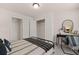 Comfortable bedroom with black trim, closet, desk and accent decor at 50 Leggett Dr # 184, Villa Rica, GA 30180