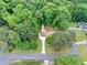 Aerial view of a house from above, with mature trees, lawn and long driveway at 519 Beaver Ruin Nw Way, Lilburn, GA 30047