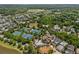 An aerial perspective reveals a neighborhood with a community pool, tennis courts, and common area surrounded by houses at 6815 Berkley Rd, Cumming, GA 30040
