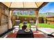 Cozy outdoor patio with a gazebo, comfortable seating, and a charming privacy fence at 554 Rendevous Rd, Acworth, GA 30102