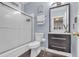 Stylish bathroom with sleek vanity, modern fixtures, and a glass-enclosed shower at 3310 Vista Creek Dr, Dacula, GA 30019