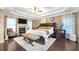 Primary bedroom with fireplace, tray ceiling, TV and hardwood floors at 3310 Vista Creek Dr, Dacula, GA 30019