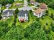 Aerial view of the home's backyard and surroundings in a lush, green neighborhood at 347 Cobblestone Court, Hampton, GA 30228