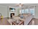 Cozy living room showcasing a fireplace with mantle, beach-themed TV display, and plush seating at 911 Sonoma Dr, Lawrenceville, GA 30045