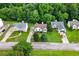 Neighborhood aerial view showcasing well-maintained homes and lush green lawns on a clear, sunny day at 7434 Chads Cir, Jonesboro, GA 30236