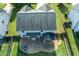 Aerial view of a backyard showing a beautiful patio with a fire pit and a covered area at 9120 Alden Dr, Locust Grove, GA 30248