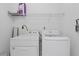Functional laundry room with modern washer and dryer units and wire shelving at 3040 Peachtree Nw Rd # 1803, Atlanta, GA 30305