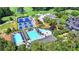 Aerial view of neighborhood pool and tennis courts, perfect for enjoying a hot summer day at 3467 Clubland Dr, Marietta, GA 30068