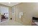 Neutral-toned bathroom featuring a vanity with a dark countertop, a tiled floor, and a towel rack for convenience at 57 Forsyth Nw St # 14B, Atlanta, GA 30303
