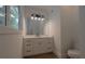 Bathroom vanity with drawers and cabinets, large mirror, and a toilet at 3007 Holly St, Canton, GA 30115