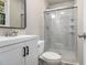 Modern bathroom with a sleek glass-enclosed shower and stylish vanity at 530 Village Green Sw Ct, Lilburn, GA 30047