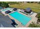 This aerial image shows the pool and other aquatic installations in the community at 2996 Walkin Horse Trl, Buford, GA 30519