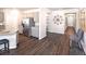 Open floorplan with stainless steel refrigerator and center island at 1278 Hollingsworth Way, Dacula, GA 30019
