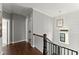 Upstairs hallway with wood floors, modern lighting, and easy access to bedrooms at 1104 Victoria Ne St, Brookhaven, GA 30319