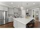 Modern kitchen with stainless steel appliances, a spacious island, and pendant lighting at 1104 Victoria Ne St, Brookhaven, GA 30319