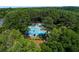 Aerial view showcases community pool nestled among trees and lush landscaping at 2015 Towne Lake W Hls, Woodstock, GA 30189