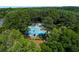 Aerial view of community pool surrounded by mature trees and green landscaping, perfect for recreation at 2015 Towne Lake W Hls, Woodstock, GA 30189