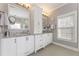 Stylish bathroom featuring double sinks, granite countertops, and white cabinets at 4298 Kingston Gate Cv, Chamblee, GA 30341