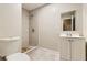 Functional bathroom with a tiled shower and vanity at 7577 Haley Dr, Jonesboro, GA 30236