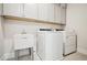 This laundry room features a washing machine, dryer, sink, and cabinets for supplies at 114 Village Green Ave, Woodstock, GA 30189