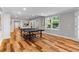 Basement with hardwood floors, recessed lights, ping pong table, and view of outdoors at 3905 Merriweather Woods, Johns Creek, GA 30022