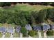 Aerial view of homes backing on to a golf course with mature trees and meticulously manicured landscaping at 320 Ironhill Trce, Woodstock, GA 30189