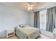 A bright bedroom with light blue walls and a ceiling fan above the bed at 965 Under Ct, Sugar Hill, GA 30518