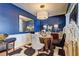 Elegant dining room featuring a round table, stylish chairs, wainscoting, and a decorative mirror that complements the space at 1600 Brisbane Drive, Dacula, GA 30019