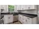 Updated kitchen featuring white cabinets, stainless steel dishwasher, and sleek black countertops at 479 Charter Oak Sw Dr, Atlanta, GA 30331