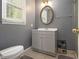 This bathroom features gray walls, a white vanity, and modern fixtures at 2950 Springfield Sw Ct, College Park, GA 30349