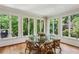 Sunlit breakfast nook with wraparound windows and a glass table, overlooking a lush garden at 4070 Ridgehurst Se Dr, Smyrna, GA 30080