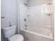 Clean bathroom with a white bathtub and shower combo, along with essential fixtures and accessories at 139 Vinca Cir, Suwanee, GA 30024