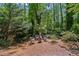 Secluded backyard fire pit area with seating, perfect for outdoor entertaining, surrounded by lush greenery at 3287 Alton Rd, Atlanta, GA 30341