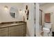 Bathroom with granite counters and a shower-tub combination at 530 Twinflower Ct, Roswell, GA 30075