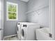 A well-lit laundry room with modern washer, dryer, utility sink, and a wire rack for storage at 2595 Glaramara Ter, Cumming, GA 30041