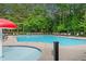 Community pool with lounge chairs, umbrella tables, and decorative mushroom water feature at 2595 Glaramara Ter, Cumming, GA 30041