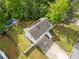 Aerial view of the home showcasing the roof, driveway, spacious yard, pool, deck and surrounding greenery at 1620 Cedar Hl, Douglasville, GA 30134