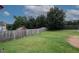 Image of the backyard showing a long wooden fence and a spacious grassy lawn at 1801 Deer Crossing Cir, Jonesboro, GA 30236