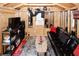 Well-lit shed featuring entertainment unit, seating, and climate control at 1801 Deer Crossing Cir, Jonesboro, GA 30236